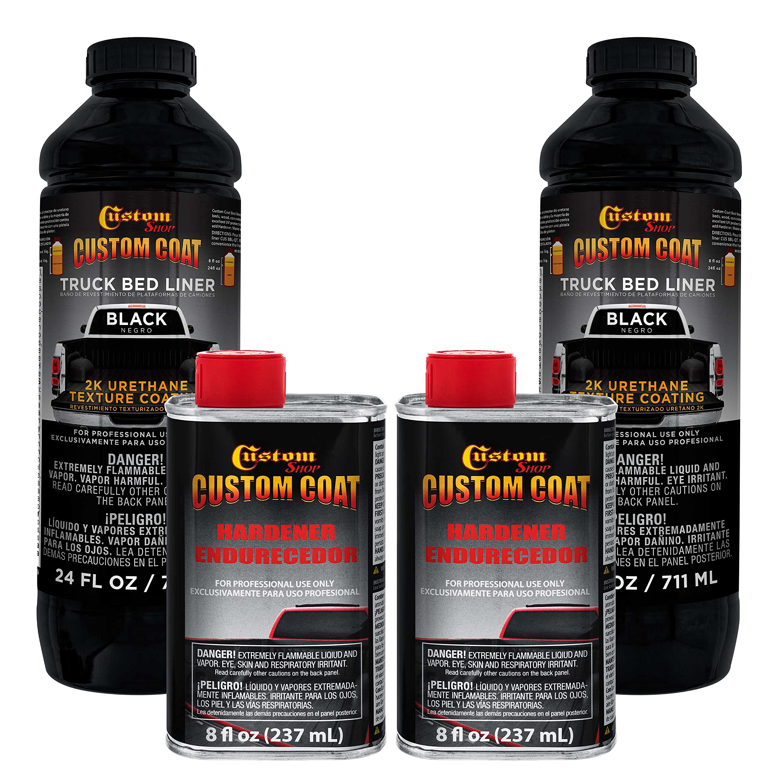 Custom Coat Black 2 Quart (1/2 Gallon) Urethane Spray-On Truck Bed Liner Kit - Easy 3 To 1 Mix Ratio, Just Mix, Shake And Shoot